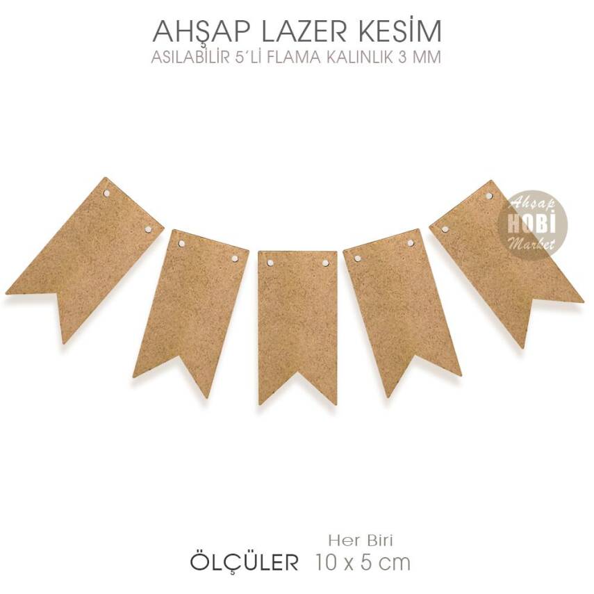 Ahşap Asılabilir 5'li Flama Lazer Kesim - 1