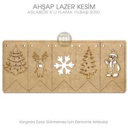 Ahşap Asılabilir 5'li Yılbaşı Flama Lazer Kesim - Tual Hobi Craft İst (1)