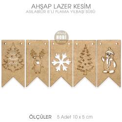 Ahşap Asılabilir 5'li Yılbaşı Flama Lazer Kesim - Tual Hobi Craft İst