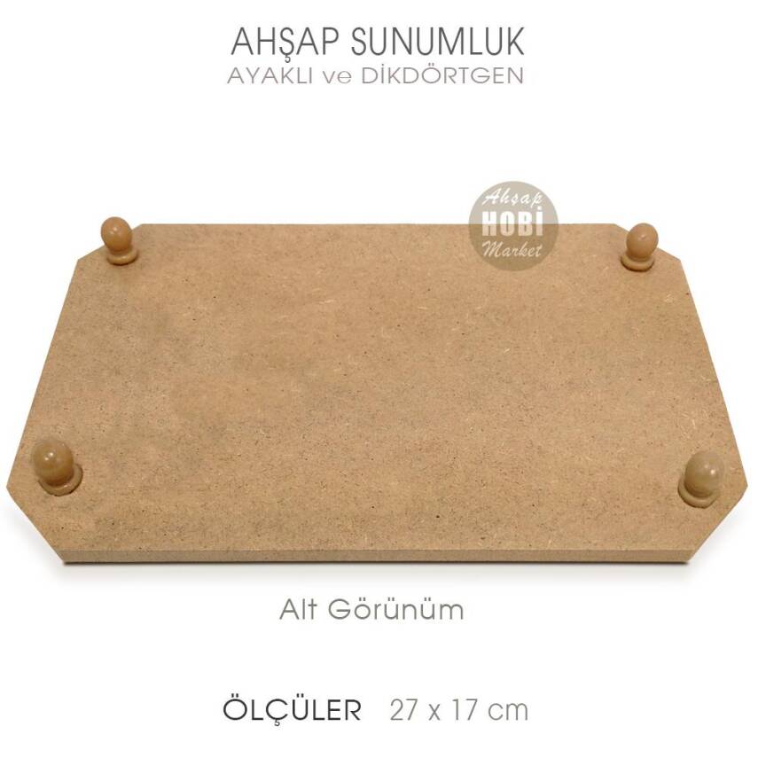 Ahşap Ayaklı Dikdörtgen Sunumluk (27x17 cm) - 2