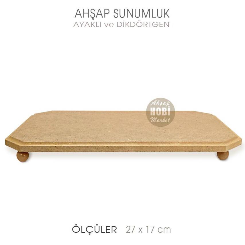Ahşap Ayaklı Dikdörtgen Sunumluk (27x17 cm) - 1