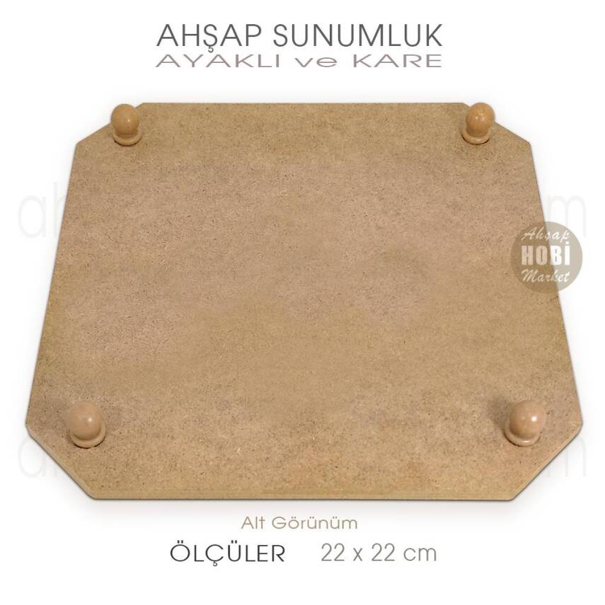 Ahşap Ayaklı Kare Sunumluk (22x22 cm) - 2