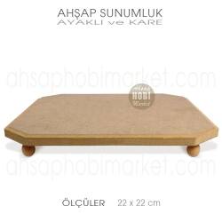 Ahşap Ayaklı Kare Sunumluk (22x22 cm) - Tual Hobi Craft İst