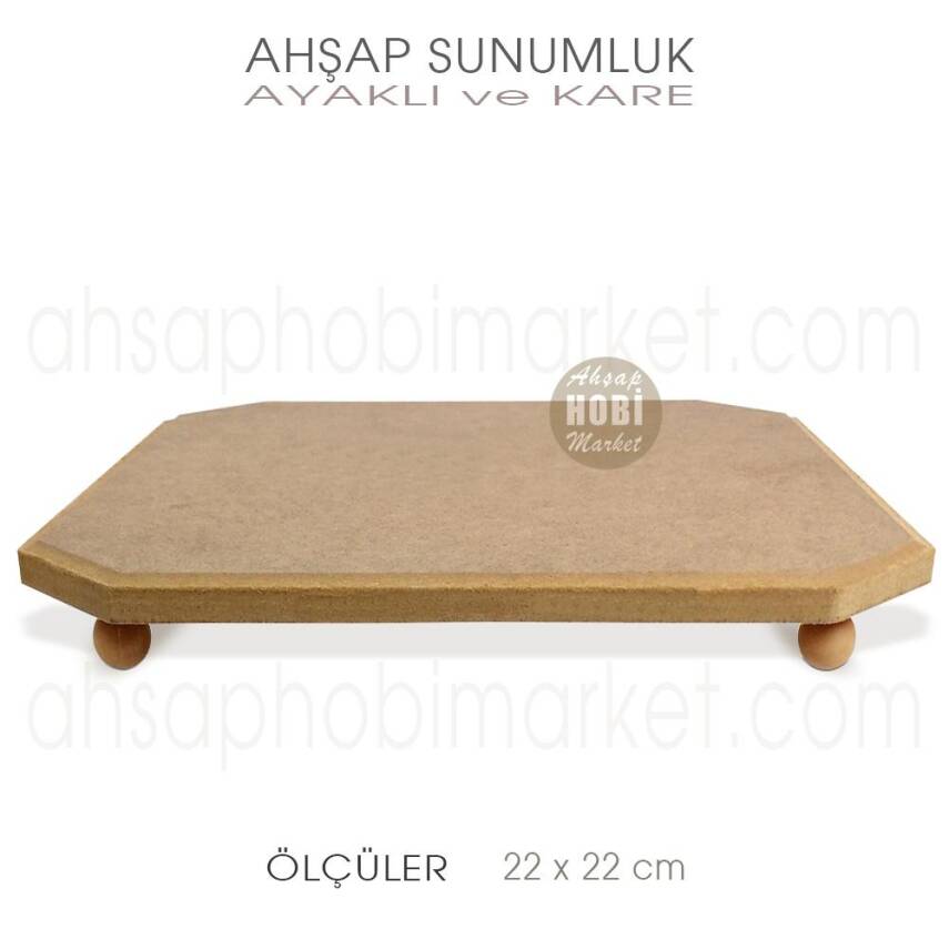 Ahşap Ayaklı Kare Sunumluk (22x22 cm) - 1
