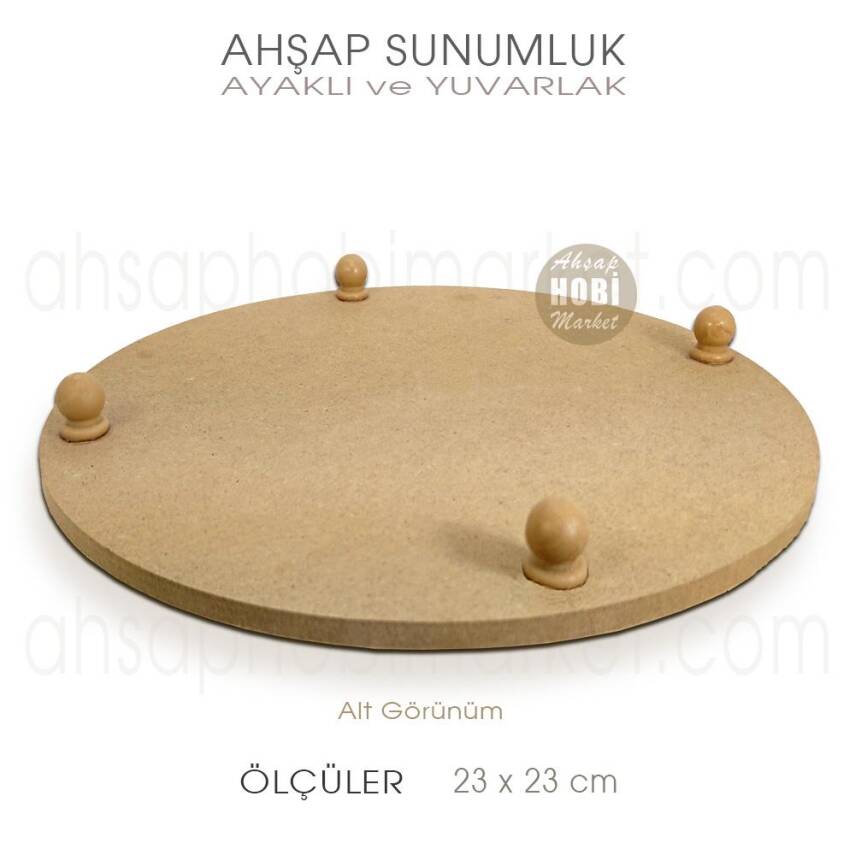 Ahşap Ayaklı Yuvarlak Sunumluk (23x23 cm) - 2
