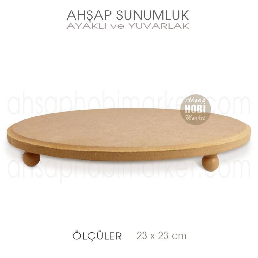 Ahşap Ayaklı Yuvarlak Sunumluk (23x23 cm) - 1