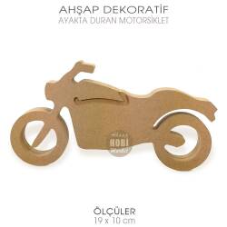 Ahşap Ayakta Durabilen Motorsiklet (19x10 cm) Ham - Tual Hobi Sanat