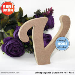 Ahşap Ayakta Durabilen V Harfi - 15 cm - Tual Hobi Sanat