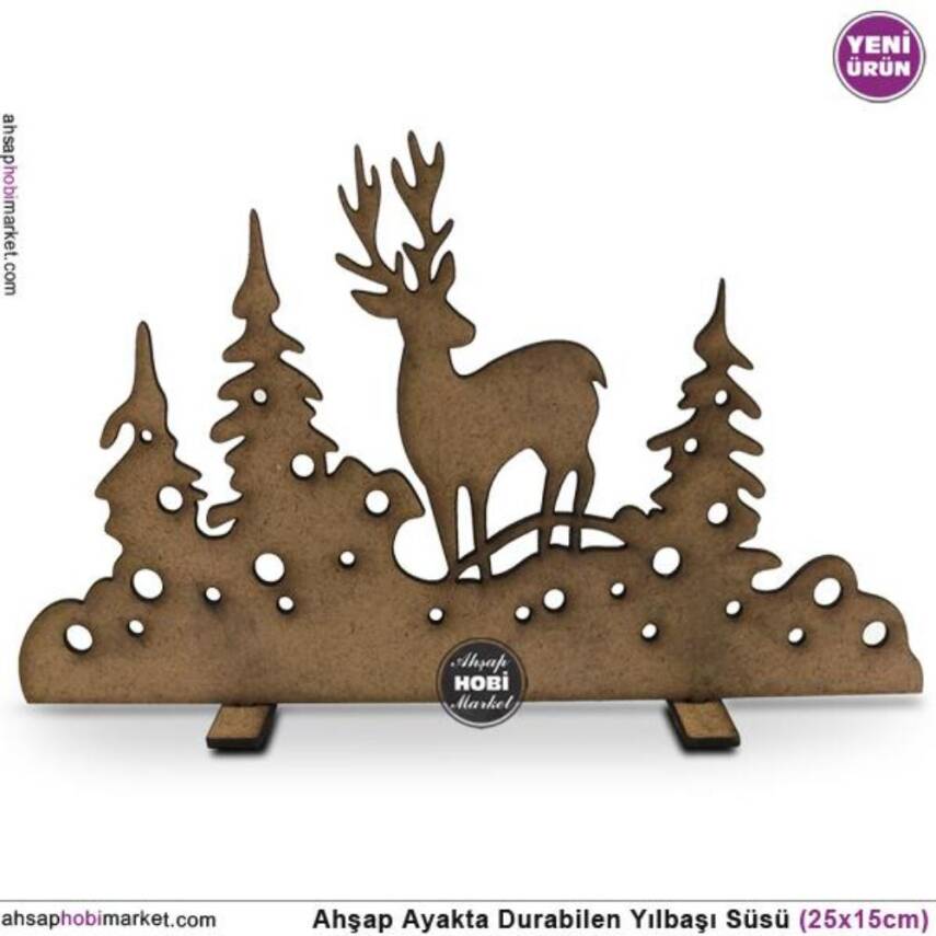 Ahşap Ayakta Durabilen Yılbaşı Süsü (25x15cm) - 1