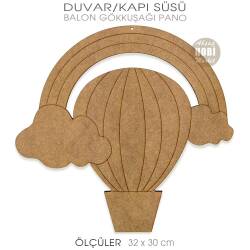 Ahşap Balon Bulut ve Gökkuşağı Pano (30x32 cm) - Tual Hobi Sanat