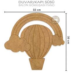 Ahşap Balon Bulut ve Gökkuşağı Pano (30x32 cm) - Tual Hobi Sanat (1)