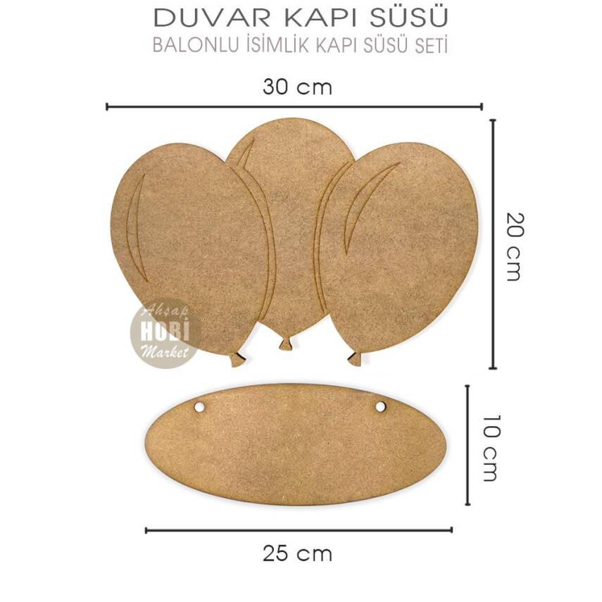 Ahşap Balonlu Oğlumun Kızımın Odası Kapı Süsü (2 Parça) - 2