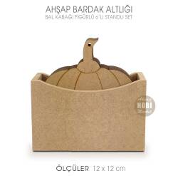Ahşap Bardak Altlığı Bal Kabağı Figürlü 6'lı Standlı - Tual Hobi Craft İst