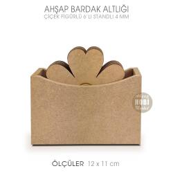 Ahşap Bardak Altlığı Çiçek Figürlü 6'lı Standlı - Tual Hobi Craft İst