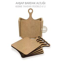 Ahşap Bardak Altlığı Düz Kesme Tahtası Figürlü 6'lı Standlı - Tual Hobi Craft İst (1)