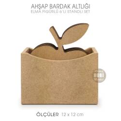 Ahşap Bardak Altlığı Elma Figürlü 6'lı Standlı - Tual Hobi Craft İst