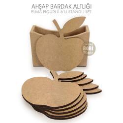 Ahşap Bardak Altlığı Elma Figürlü 6'lı Standlı - Tual Hobi Craft İst (1)