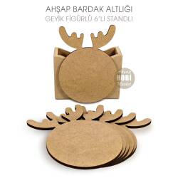 Ahşap Bardak Altlığı Geyik Figürlü 6'lı Standlı - Tual Hobi Craft İst (1)