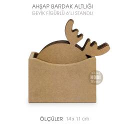 Ahşap Bardak Altlığı Geyik Figürlü 6'lı Standlı - Tual Hobi Craft İst