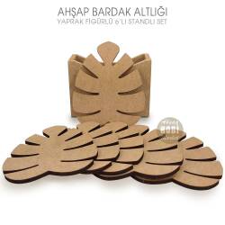 Ahşap Bardak Altlığı Palmiye Yaprağı Figürlü 6'lı Standlı - Tual Hobi Craft İst