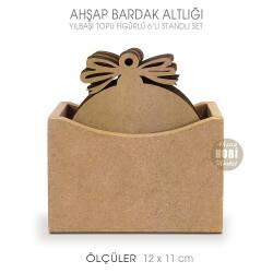 Ahşap Bardak Altlığı Yılbaşı Topu Figürlü 6'lı Standlı - Tual Hobi Craft İst