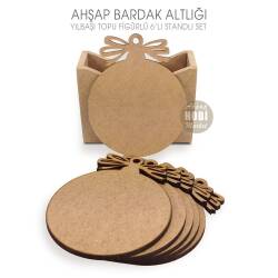 Ahşap Bardak Altlığı Yılbaşı Topu Figürlü 6'lı Standlı - Tual Hobi Craft İst (1)