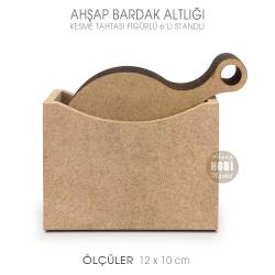 Ahşap Bardak Altlığı Yuvarlak Kesme Tahtası Figürlü 6'lı Standlı - Tual Hobi Craft İst