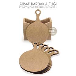 Ahşap Bardak Altlığı Yuvarlak Kesme Tahtası Figürlü 6'lı Standlı - Tual Hobi Craft İst (1)