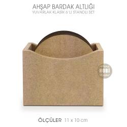 Ahşap Bardak Altlığı Yuvarlak Klasik 6'lı Standlı - Tual Hobi Craft İst
