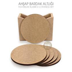 Ahşap Bardak Altlığı Yuvarlak Klasik 6'lı Standlı - Tual Hobi Craft İst (1)
