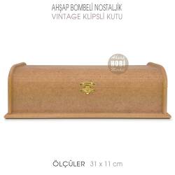 Ahşap Bombeli Lüks Nostaljik Kutu (31x11cm) Metal Klipsli - Tual Hobi Craft İst