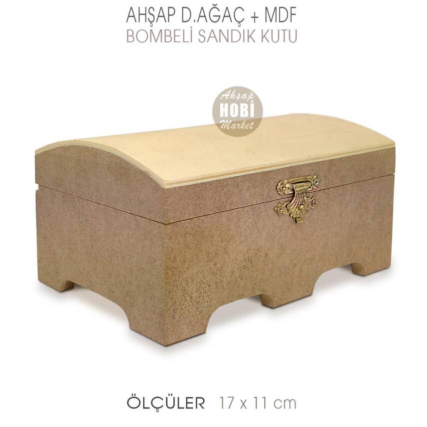 Ahşap Bombeli Lüks Sandık Kutu (17x11cm) Metal Klipsli - 1