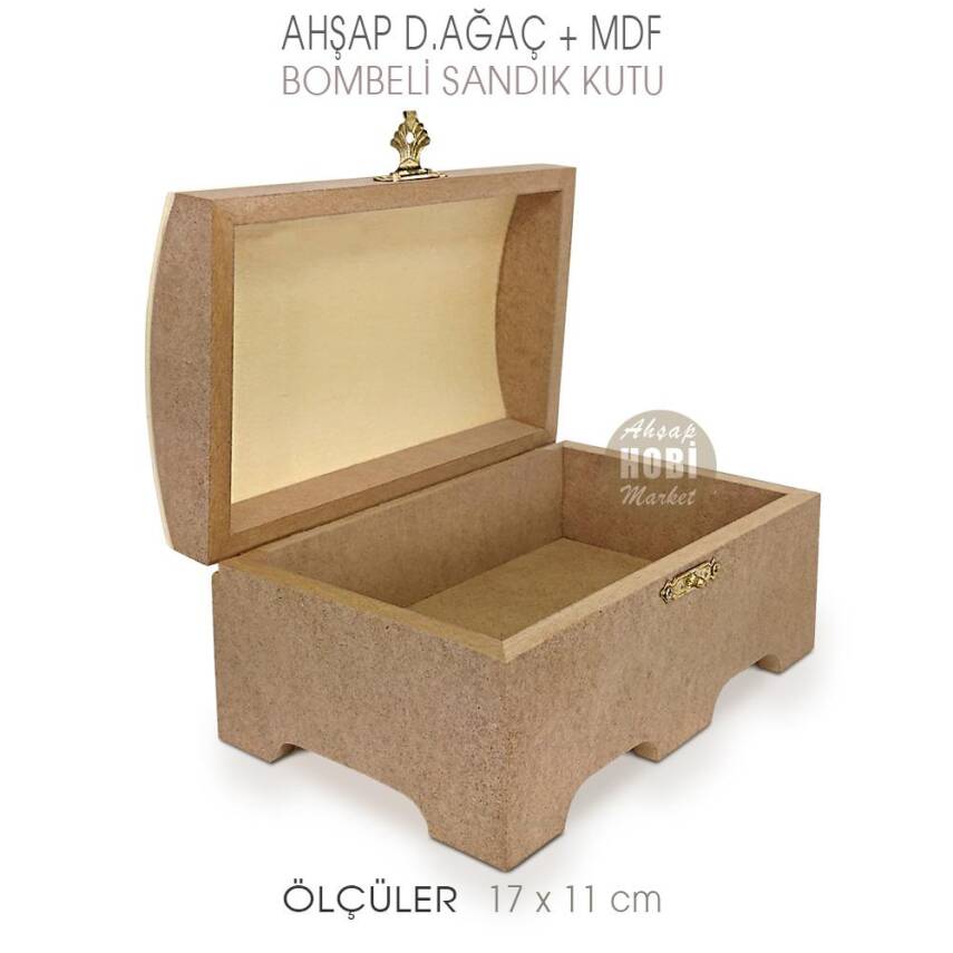 Ahşap Bombeli Lüks Sandık Kutu (17x11cm) Metal Klipsli - 2