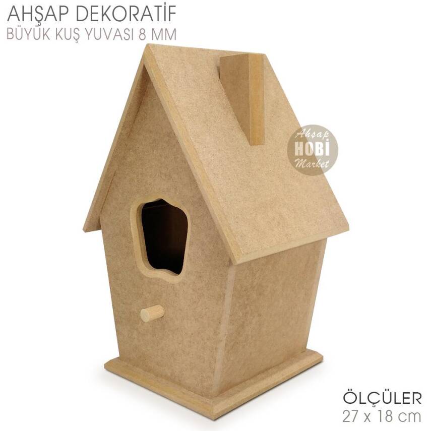 Ahşap Büyük Kuş Yuvası (27x18 cm) Ham Boyanabilir - 2