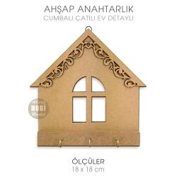 Ahşap Cumbalı Ev Görünümlü Anahtarlık (18x18 cm) - Tual Hobi Craft İst