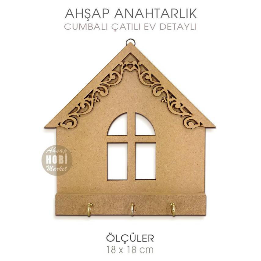 Ahşap Cumbalı Ev Görünümlü Anahtarlık (18x18 cm) - 1