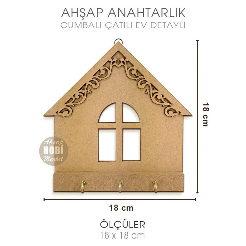 Ahşap Cumbalı Ev Görünümlü Anahtarlık (18x18 cm) - 2