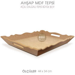 Ahşap Dalgalı Açılı Tepsi Büyük Boy (44x34 cm) Ham - Tual Hobi Sanat