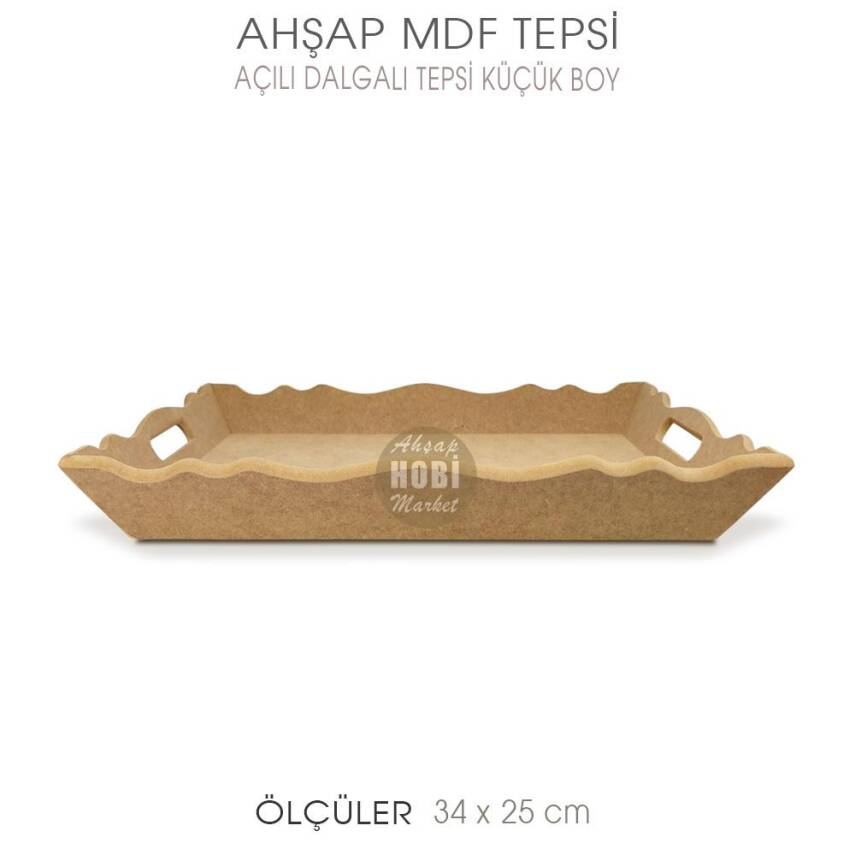 Ahşap Dalgalı Açılı Tepsi Küçük Boy (34x25 cm) Ham - 2