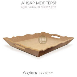 Ahşap Dalgalı Açılı Tepsi Orta Boy (39x30 cm) Ham - Tual Hobi Sanat