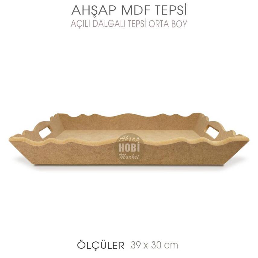 Ahşap Dalgalı Açılı Tepsi Orta Boy (39x30 cm) Ham - 2