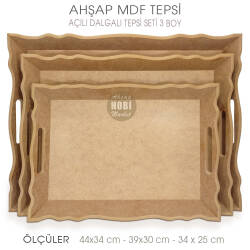 Ahşap Dalgalı Açılı Tepsi Seti (3 Parça) Ham - Tual Hobi Sanat (1)