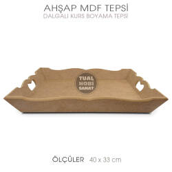 Ahşap Dalgalı Kurs Boyama Tepsi Büyük Boy (40x33 cm) Ham - Tual Hobi Sanat (1)