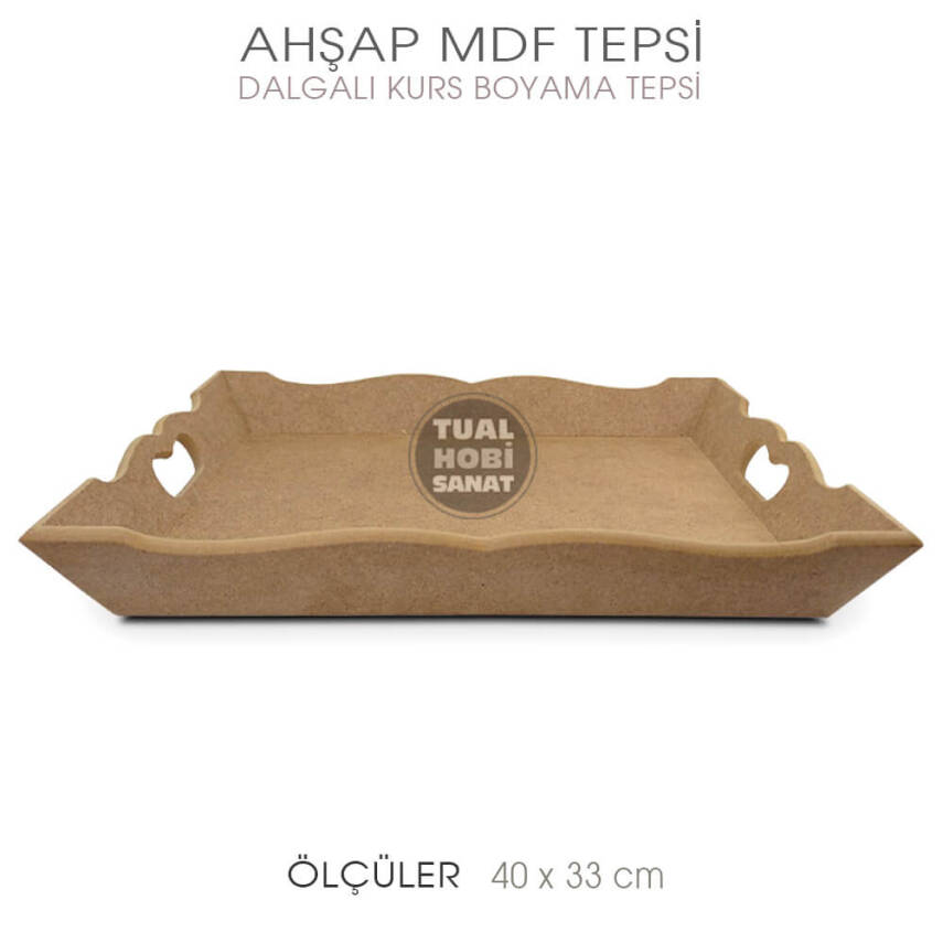 Ahşap Dalgalı Kurs Boyama Tepsi Büyük Boy (40x33 cm) Ham - 2