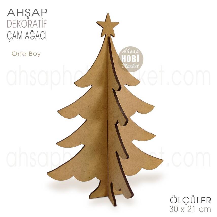 Ahşap Dekoratif Çam Ağacı (30x21 cm) Orta Boy - 1