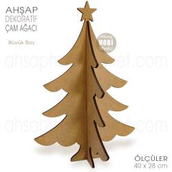 Ahşap Dekoratif Çam Ağacı (40x28 cm) Büyük Boy - Tual Hobi Craft İst