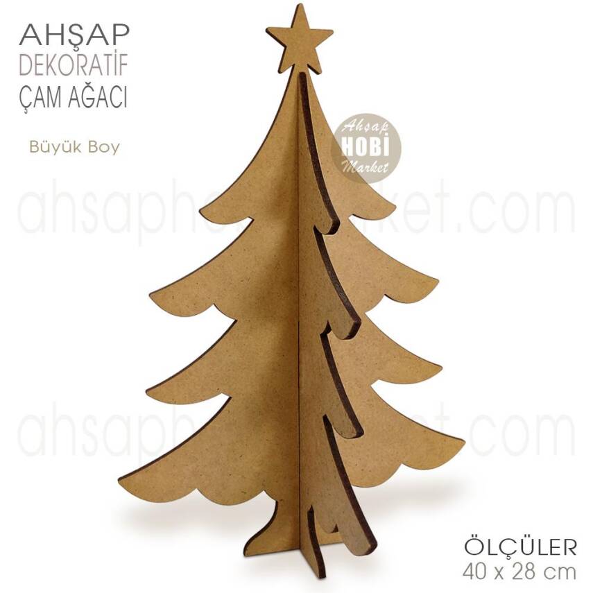 Ahşap Dekoratif Çam Ağacı (40x28 cm) Büyük Boy - 1