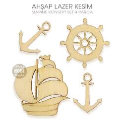 Ahşap Denizci Tasarım Süs Seti (4 Parça) Lazer Kesim - Tual Hobi Sanat (1)