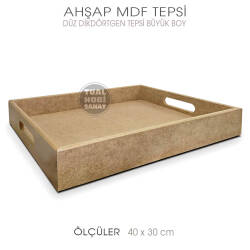 Ahşap Düz Dikdörtgen Tepsi Büyük Boy (40x30cm) - Tual Hobi Sanat