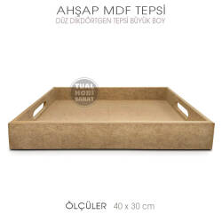 Ahşap Düz Dikdörtgen Tepsi Büyük Boy (40x30cm) - Tual Hobi Sanat (1)